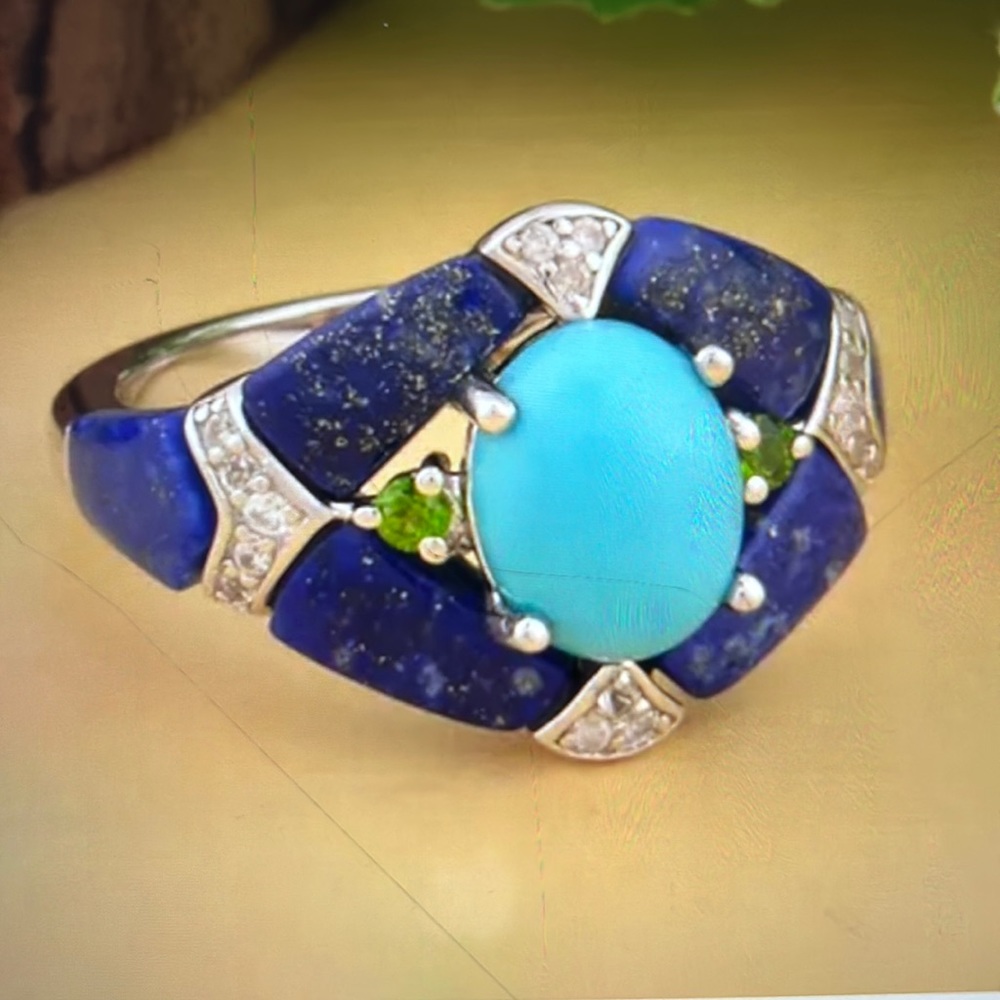 Sleeping Beauty Turquoise and Multi Gemstone in Rhodium over Sterling Silver